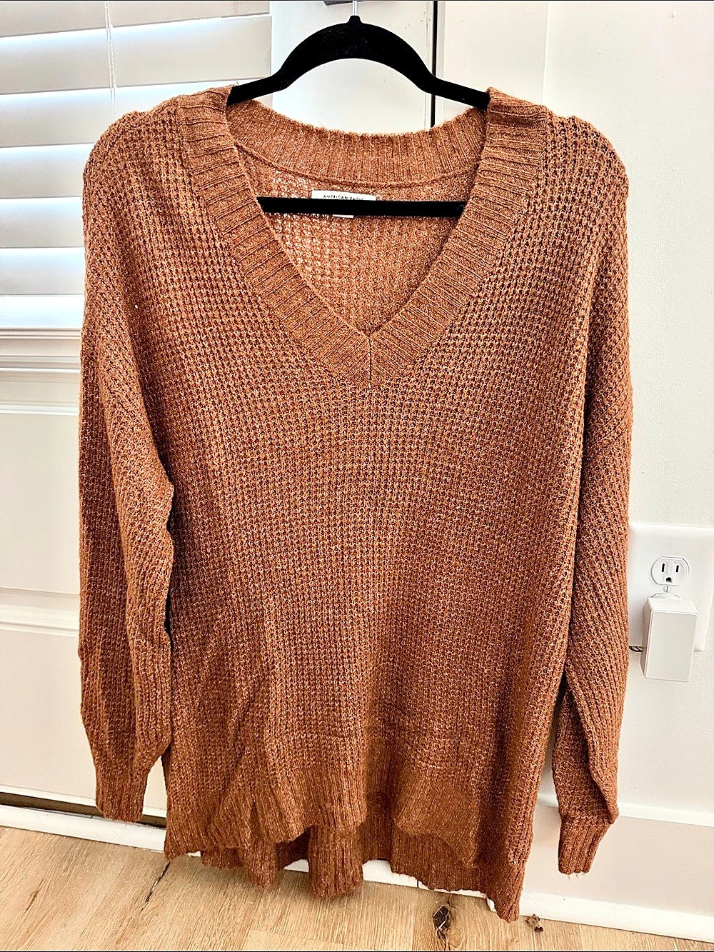 American Eagle Big Hug V-Neck Waffle Sweater